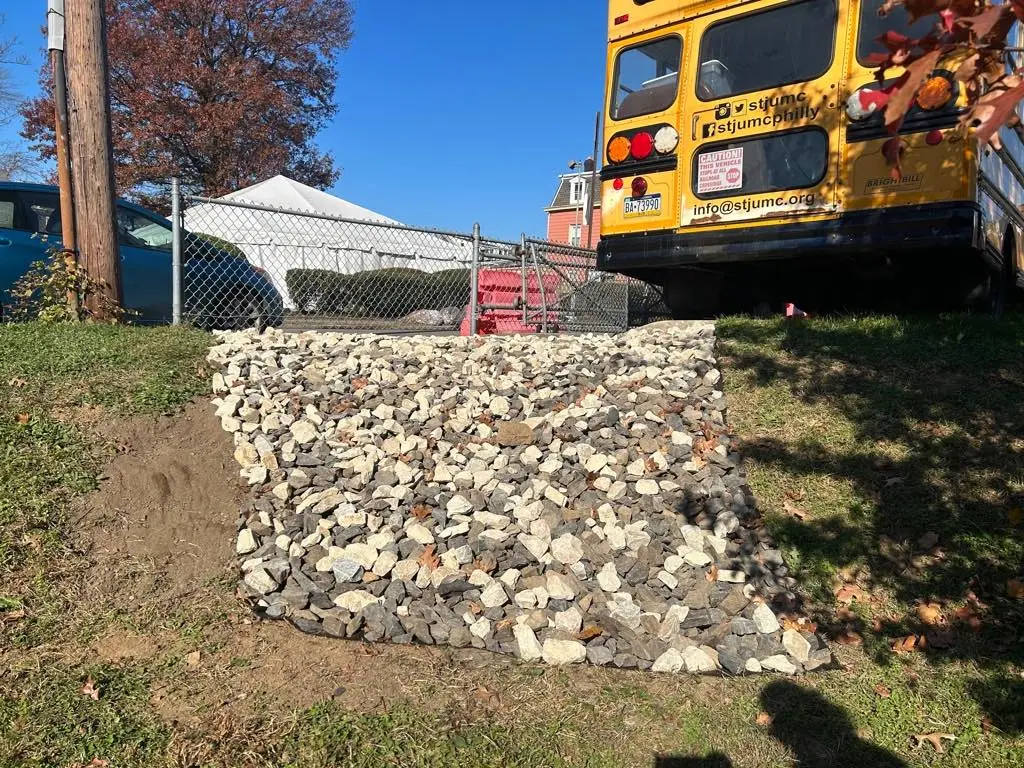 riprap repair near bus lot