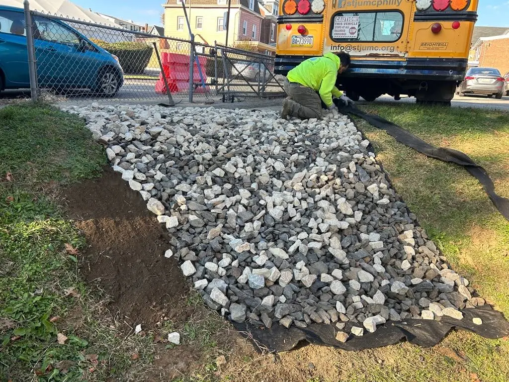 riprap repair work near bus